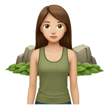 Woman with long straight, brown hair, brown eyes wearing a sage green tank top outside sticker