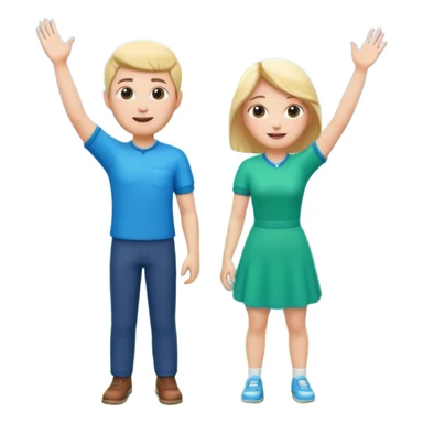 A 3D cartoon couple on top of a hill raising hands in victory, sunny sky and nature background, Memoji-style. sticker