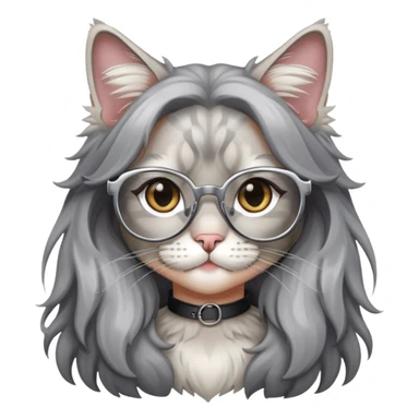 a silver based Maine Coon cat holding a black hair glasses girl sticker