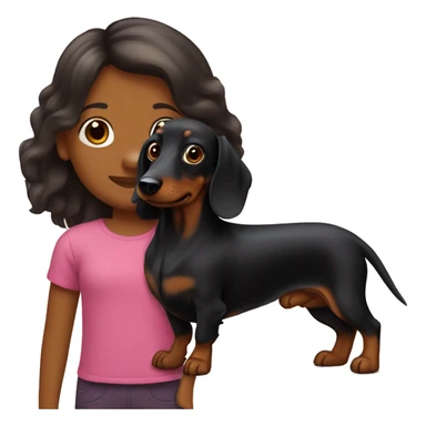 Long-haired black dachshund with girl sticker