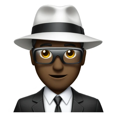no visible eyes, white male, with a black fedora with a pinstripe suit and a vr headset happy  sticker