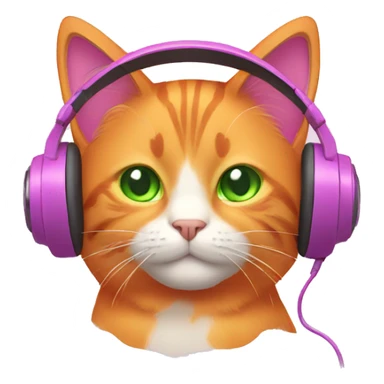 orange cat with green eyes with pink headphones sticker