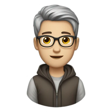 Young man with white skin and brown straight hair and round grey glasses, brown eyes sticker