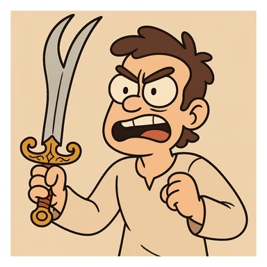 bifurcated sword inspired by Zulfiqar, with a split blade and ornate hilt, stylized in a flat toon style sticker