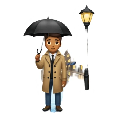 Man with umbrella + streetlight reflection sticker