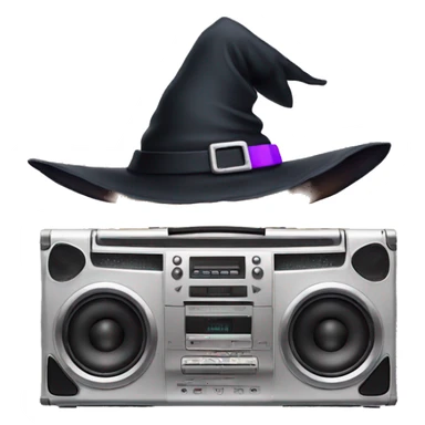 Boombox wearing a witch hat sticker