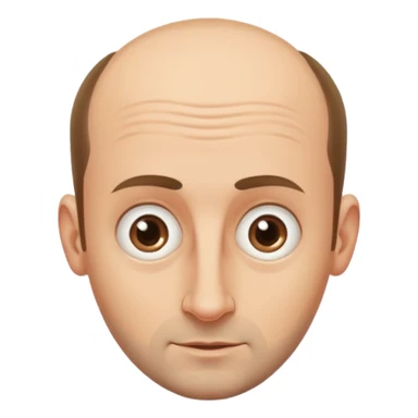 a man with oval shape head, receding hairline,big forehead,wide eyeborrow, long nose with stubble and protruding ear sticker