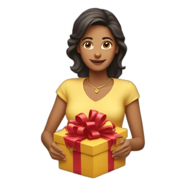 latin woman opening gift sticker