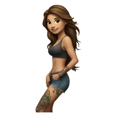 Beautiful tattooed woman long brown hair climbing rocks sticker