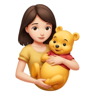 Pretty brunette girl scratching Winnie the Pooh’s belly sticker