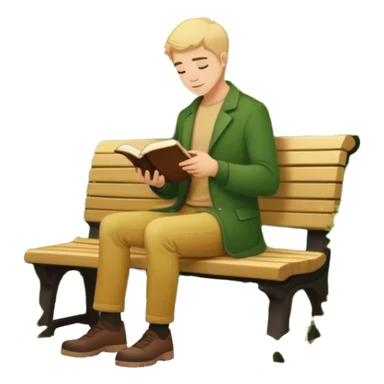 silhouette of white man sitting with book on bench surrounded by bushes gold color palette sticker