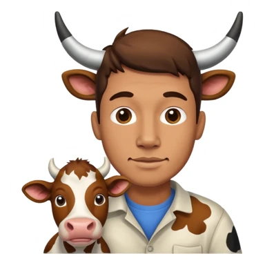 A man with s cow in his face sticker