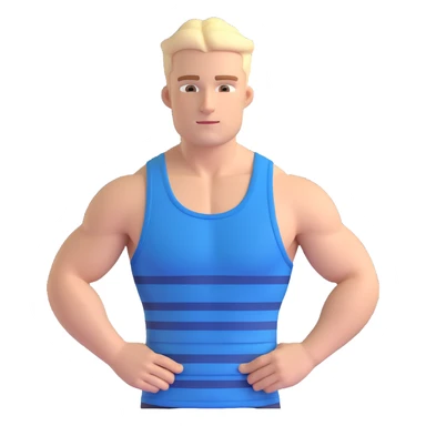 buff white guy in a horizontally striped blue and white tank top, confident pose, plain background sticker