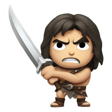 angry conan the barbarian holding sword sticker