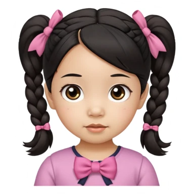 mixed toddler girl asian and american with bow pigtails, dark brown/black hair with big brown eyes sticker