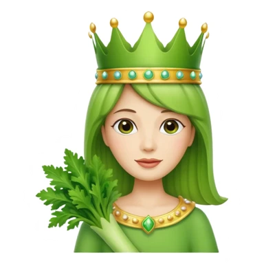 Celery stalk with a feminine face wearing a crown sticker