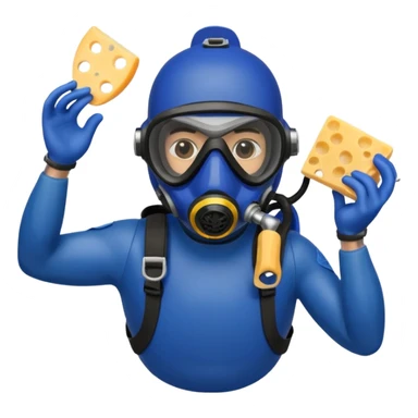 Man Scuba diver holding blueberries and cheese sticker
