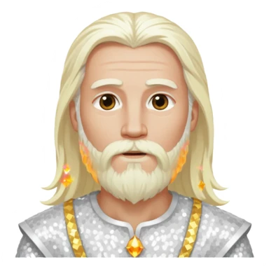 Baldr, God of Light with long white blonde hair and beard, white sequin outfit sticker
