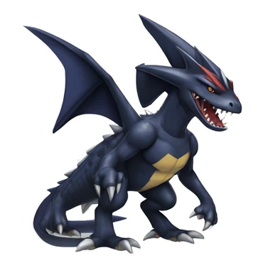 Black, Modern, Cool, Edgy, Badass Punk-style Garchomp-Nargacuga-Sergal Fakémon-Digimon with sharp edgy striking detailed stripe-markings,  full body sticker