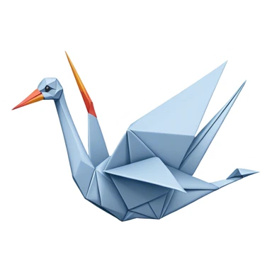 Cinematic Realistic Origami Crane Emoji, featuring a beautifully folded paper crane with crisp, delicate edges and intricate creases. The elegant structure casts soft shadows under warm, natural lighting, with a subtle texture of fine paper enhancing its serene and symbolic presence. sticker