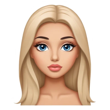 Glamours, tanned, very beautiful girl, with big pump peach-beige-rose lips, long long lashes, black straight smooth silky long hair, straight parting hair, blue-grey eyes sticker