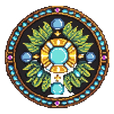 Special member medallion with intricate pixel art design and gem inlays sticker
