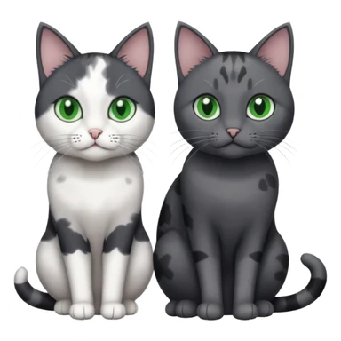 3 different coloured small cats including a dark grey and white, and a patchy calico and a completely solid dark grey with green eyes and only white paws sticker