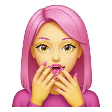 yellow face biting pink nails  sticker