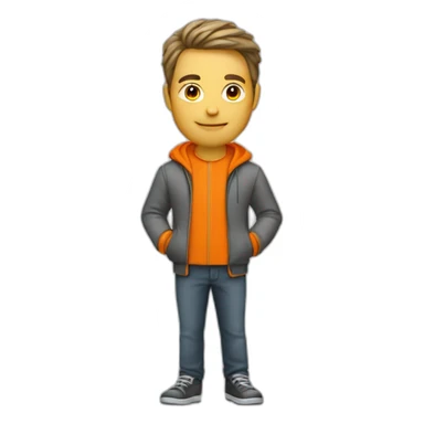 a guy with a coupe au bolle with a orange veste sticker