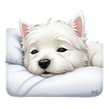 Meme-Worthy Cute Sleeping West Highland White Terrier Portrait Emoji, Head resting peacefully with a contented smile, showcasing a delightfully compact build and a luxuriously soft white coat, eyes shut in a serene nap, Simplified yet hilariously adorable features, highly detailed, glowing with a soft, drowsy light, high shine, relaxed and utterly lovable, stylized with an air of playful laziness, bright and heartwarming, soft glowing outline, capturing the essence of a comically sleepy companion, so meme-worthy it feels like it could instantly become the next viral sensation of adorable slumber! sticker