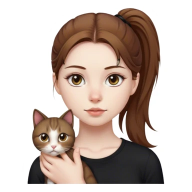 Girl with pale skin Brown hair pony tail and Black shirt with long eyelashes with cat  sticker