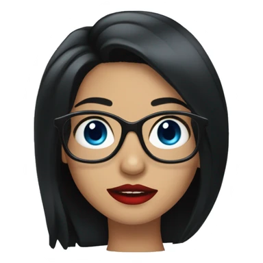 Tanned long black hair girl with glasses with red lips and blue eyes sticker