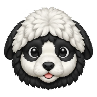 black and white cockapoo - give him a white chest, black ears, black top of the head, black fur covering his eyes, but then a white snout and a white patch of fur on his forehead  sticker