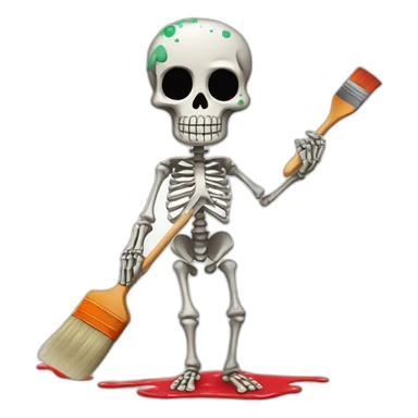 Skeleton wearing an apron with paint splatters holding a paint brush  sticker