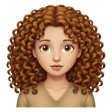 pale woman with ne meter long brown curly hair, middle part sticker