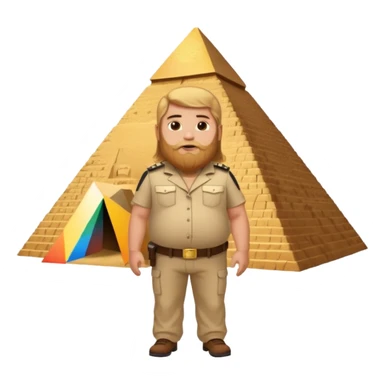 fat male blond reddish long hair agent with three-day-beard in egypt with pyramid. sticker