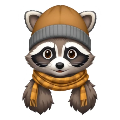 Racoon with scarf and beanie cap sticker