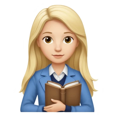 fun blonde history teacher, long blonde hair, casual outfit, holding a book sticker