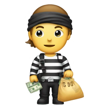 a robber with a black armband, a white-striped shirt and a bag of money sticker