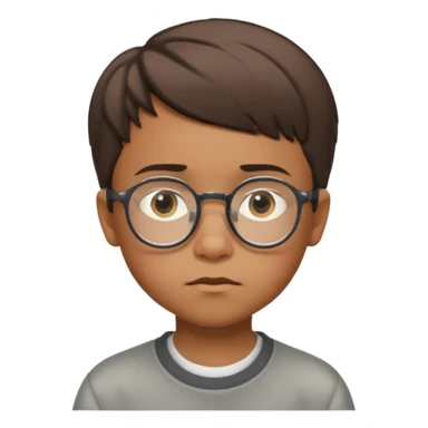 niño de 10 años, moreno, con gafas de ver y pelo corto, expresión pensativa sticker