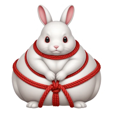 White realistic fat bunny with thick red ropes tightly wrapped around sticker