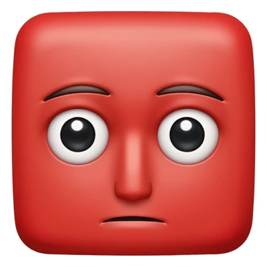 Una figura roja con cabeza cuadrada y cuerpo de rectángulos con cara con dos ojos negros como puntos y cejas preocupadas sin boca y que tenga como una especie de polvo café en la cabeza sticker