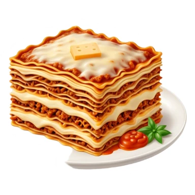 Cinematic Realistic Lasagne alla Bolognese Dish Emoji, depicted with layered pasta, rich meat sauce, and melted cheese rendered with exquisite detail and hearty, warm lighting. sticker