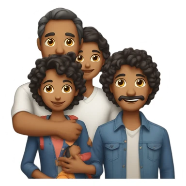 indian family of four with one dad and one son straight hair and one mom and one daughter curly hair sticker
