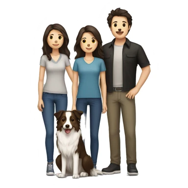 family group consisting of one brunette long hair woman, one brunette short hair man and one border collie sticker