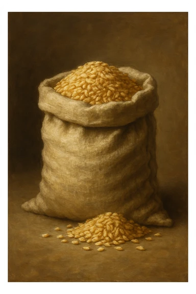 Сгенерируй мне мешок зерна в стиле реалистичной живописи на однородном фоне sticker