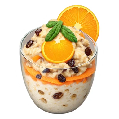 carrot raisin overnight oats with orange slice topping sticker