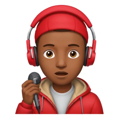 emoji de persona haciendo beatbox con un micrófono y unos audífonos rojos puestos sticker
