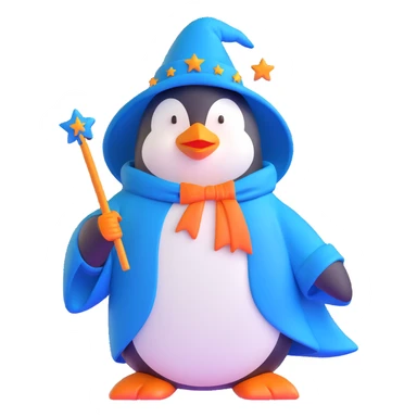 penguin wizard with a blue robe and starry hat sticker