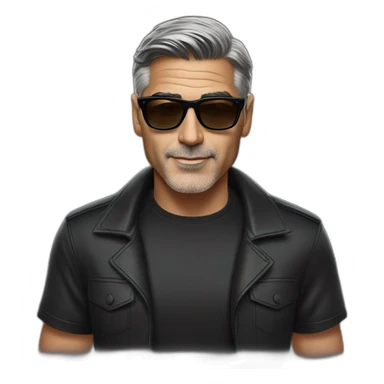 George Clooney wearing a black tshirt, with dark brown hair, a high fade, rayban wayfarer sunglasses sticker
